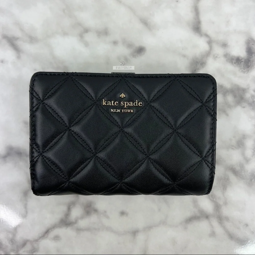 Kate Spade Natalia Smooth Quilted Leather Medium Compact Bifold Wallet